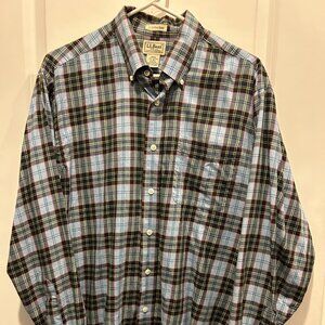 LL Bean Men's Air Force Tartan Plaid Long Sleeve Shirt -Medium/Reg.  100% Cotton
